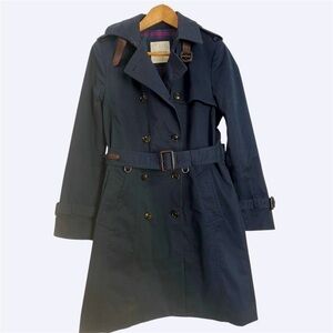 Beanpole Navy Trench Coat Wool Plaid Lined Belted Korean Designer Size M